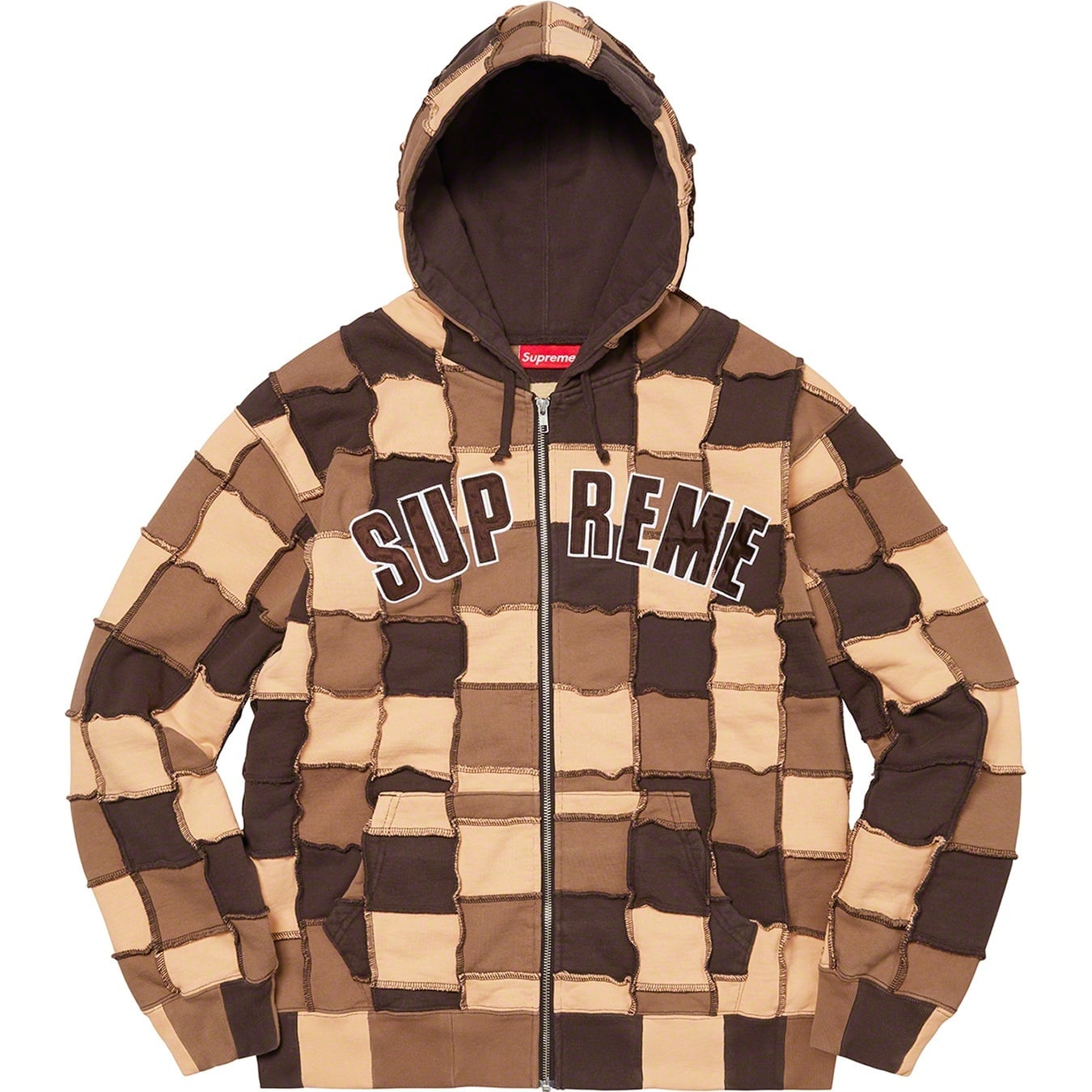 Reverse Patchwork Zip Up Hooded Sweatshirt view 3